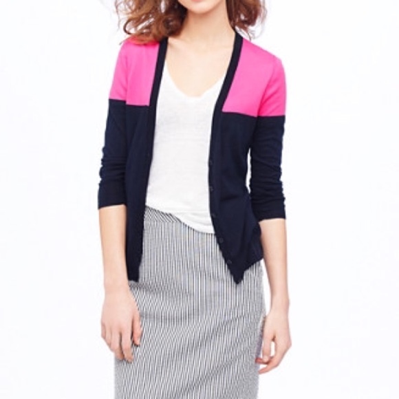 J. Crew Factory Sweaters - J Crew Pink and‎ Navy Colorblock Cardigan